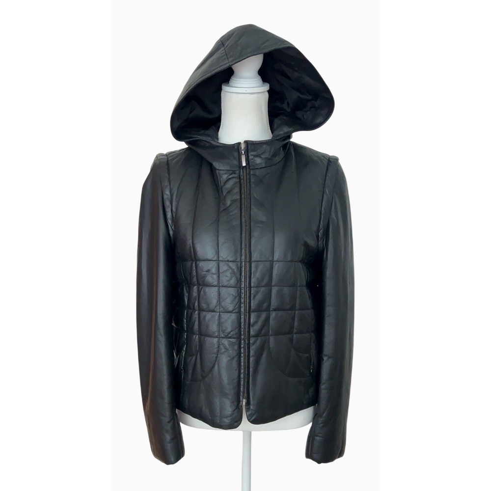 Overland Women's Lamb Skin Leather Convertible Hooded Jacket Vest Size Medium